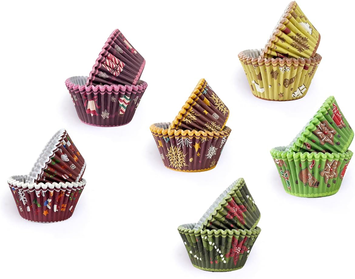 qiqee 300PCS Mini Gradient Cupcake Liners Cupcake Cups 6 Designs Blue Gradient Cupcake Papers Baking Cups Cupcake Wrappers (Small Size)