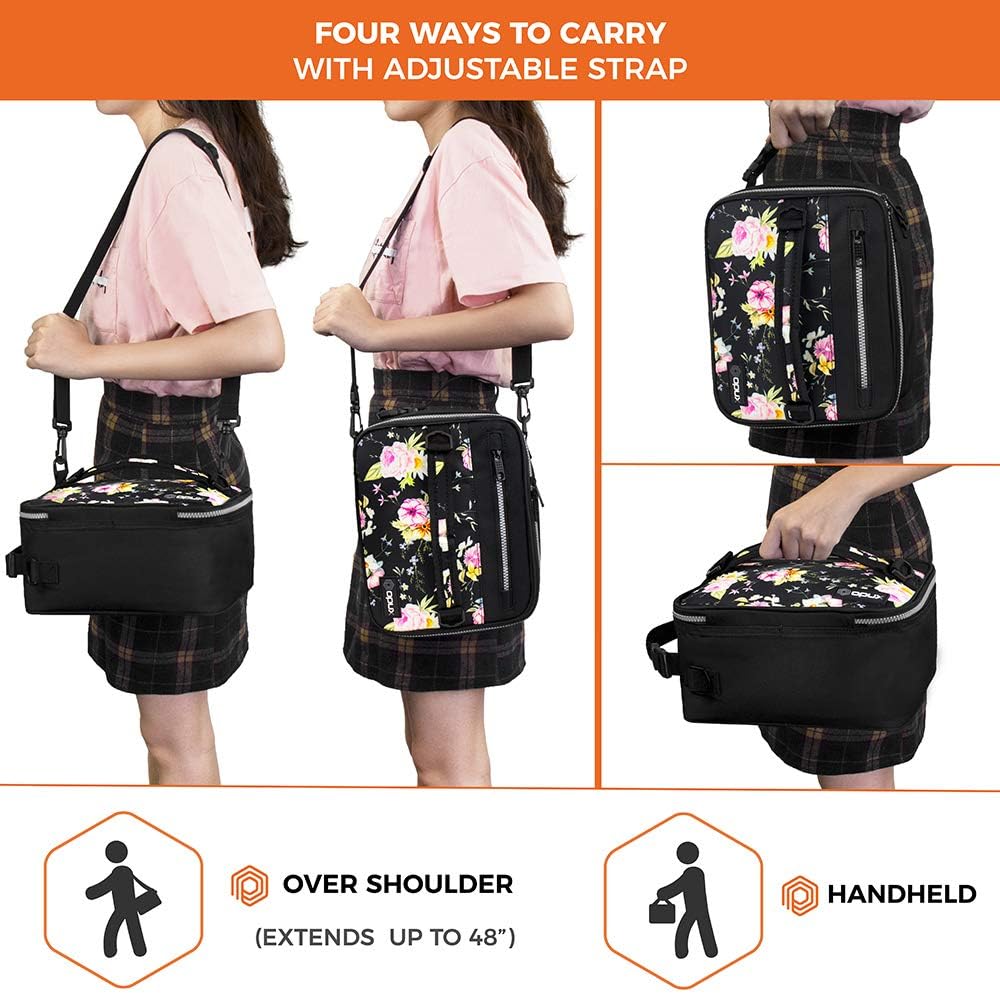 opux Insulated Lunch Box for Men Women Adult, Compact Lunch Bag for Kids Boy Girl Teen, Soft Lunch Cooler Bag for Work School, Leakproof Lunchbox Lunch Pail with Clip-on Buckle, Grey Flowers