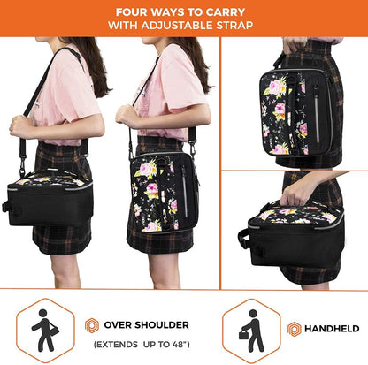 opux Insulated Lunch Box for Men Women Adult, Compact Lunch Bag for Kids Boy Girl Teen, Soft Lunch Cooler Bag for Work School, Leakproof Lunchbox Lunch Pail with Clip-on Buckle, Grey Flowers