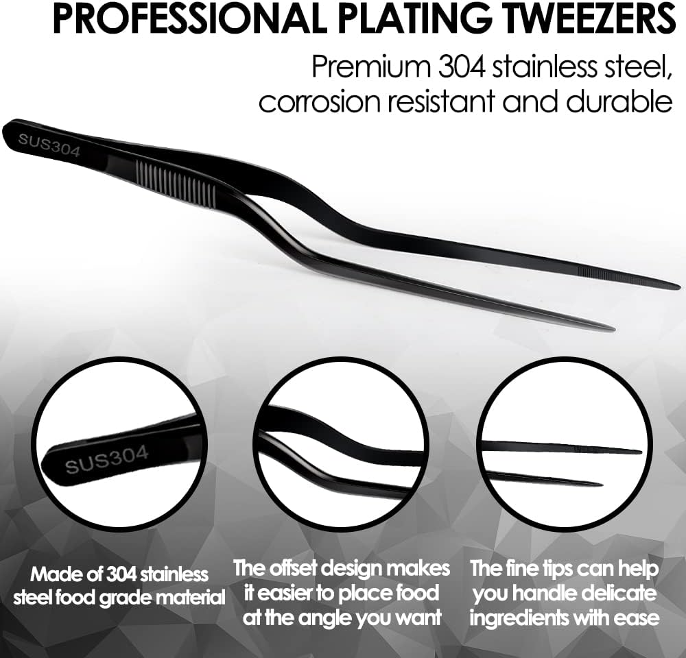 Gutsdoor 8 Inch Plating Tweezers Stainless Steel Precision Culinary Tweezer Silver Kitchen Straight Tweezers Tongs