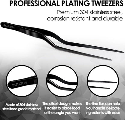 Gutsdoor 8 Inch Plating Tweezers Stainless Steel Precision Culinary Tweezer Silver Kitchen Straight Tweezers Tongs