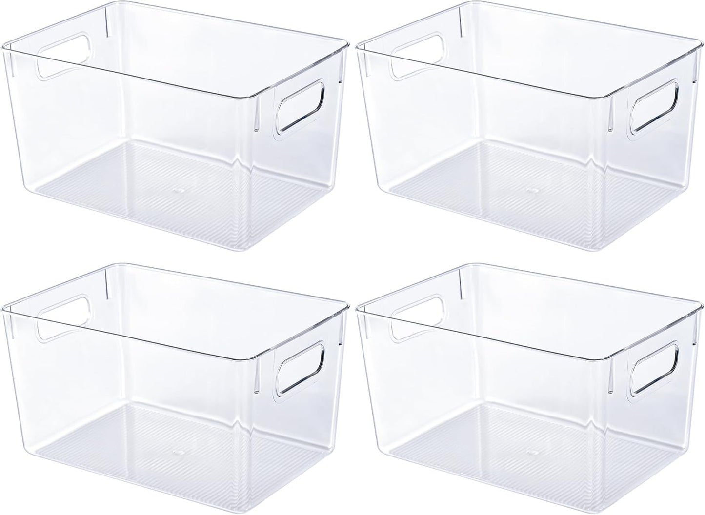 JollyPack 8 Pack Clear Plastic Storage Bins, Pantry Organizers and Storage with Handles, Clear Storage Containers for Fridge, Kitchen, Cabinet, Bathroom and Office