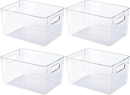 JollyPack 8 Pack Clear Plastic Storage Bins, Pantry Organizers and Storage with Handles, Clear Storage Containers for Fridge, Kitchen, Cabinet, Bathroom and Office