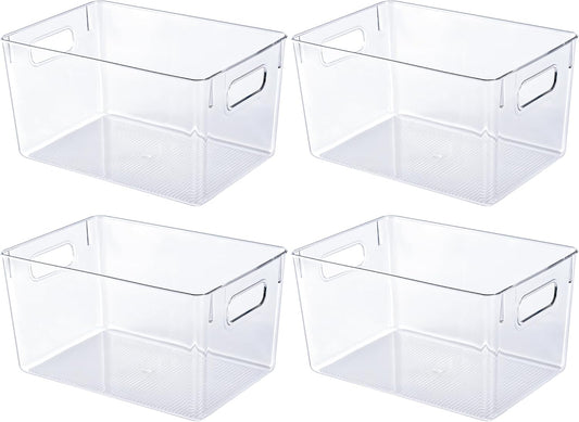 JollyPack 8 Pack Clear Plastic Storage Bins, Pantry Organizers and Storage with Handles, Clear Storage Containers for Fridge, Kitchen, Cabinet, Bathroom and Office