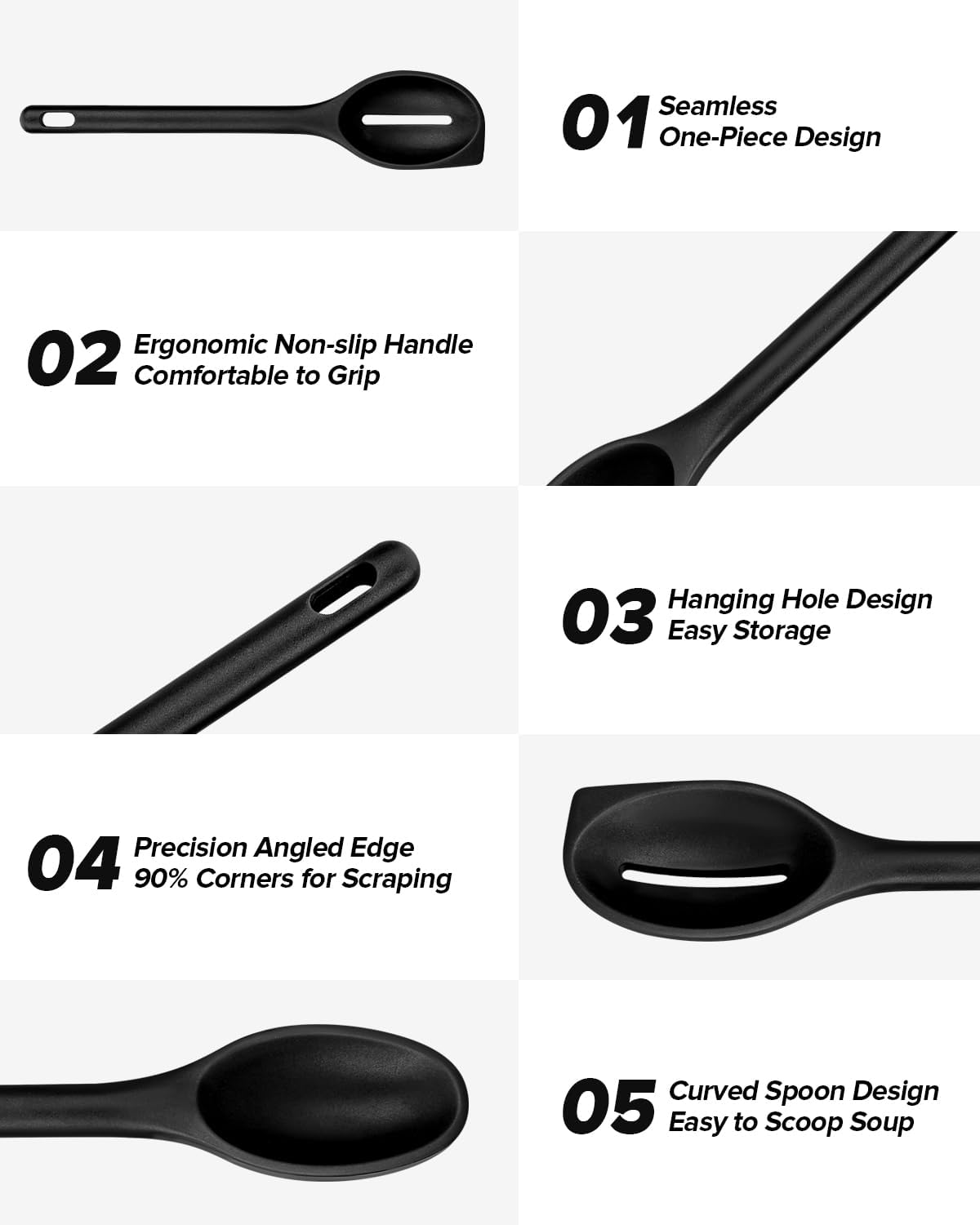 Silicone Cooking Spoons Set, Heat Resistant Kitchen Utensils, Non-Stick BPA Free Solid & Slotted Spoons for Mixing, Scooping, Draining, Serving, Basting (4 Pack) (RED)