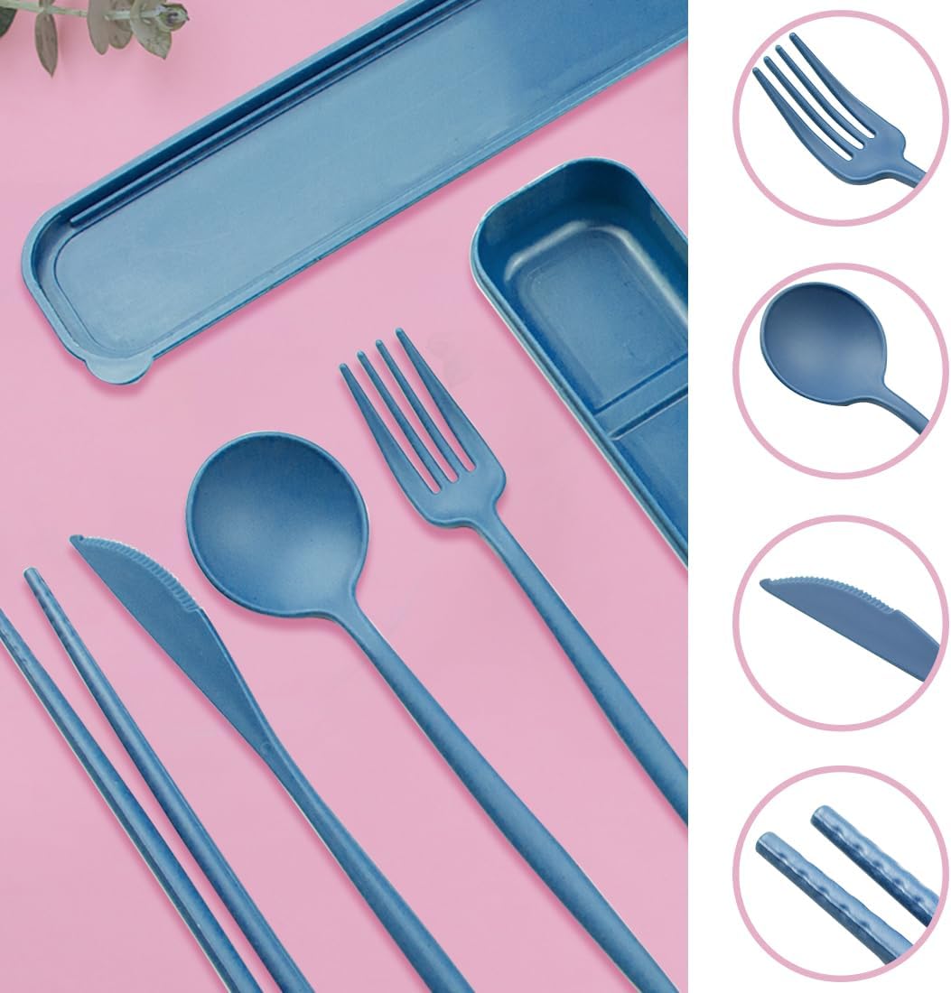 ELANE 4 Sets Reusable Travel Utensils Set with Case,Camping Cutlery Set Reusable Cutlery Set with Case,Utensil Sets for Lunch Picnic Daily Use Outdoor
