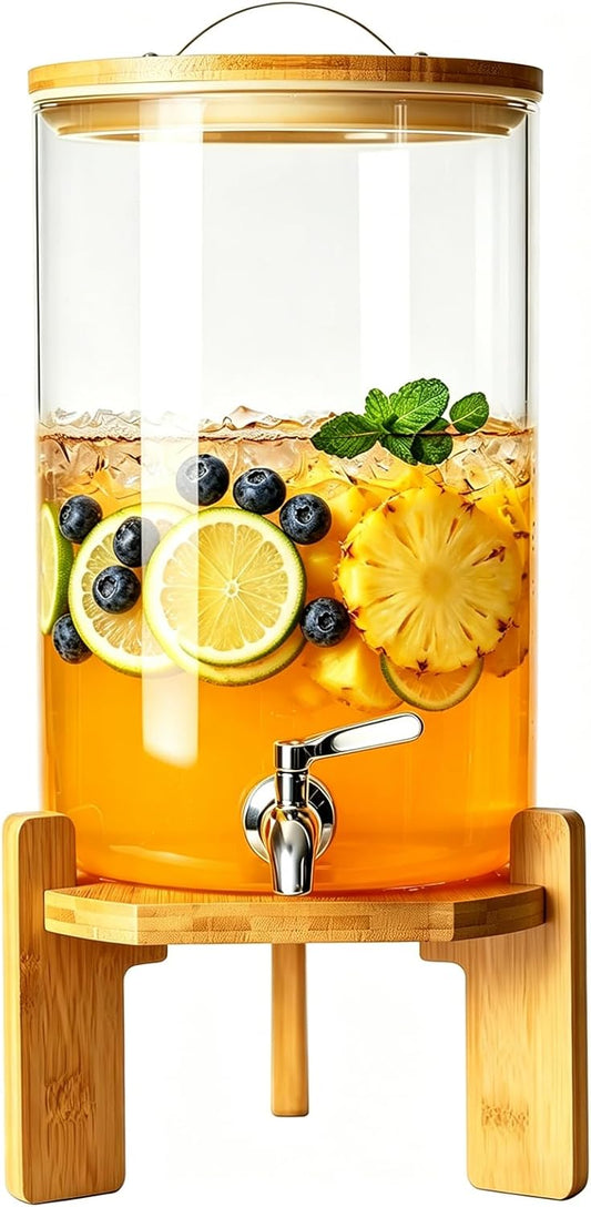 Beverage Dispenser, 4Gallon Glass Drink Dispenser with Stand, Stainless Steel Spigot, Ideal for Parties, Bars, Restaurants (15L/4 Gallon)