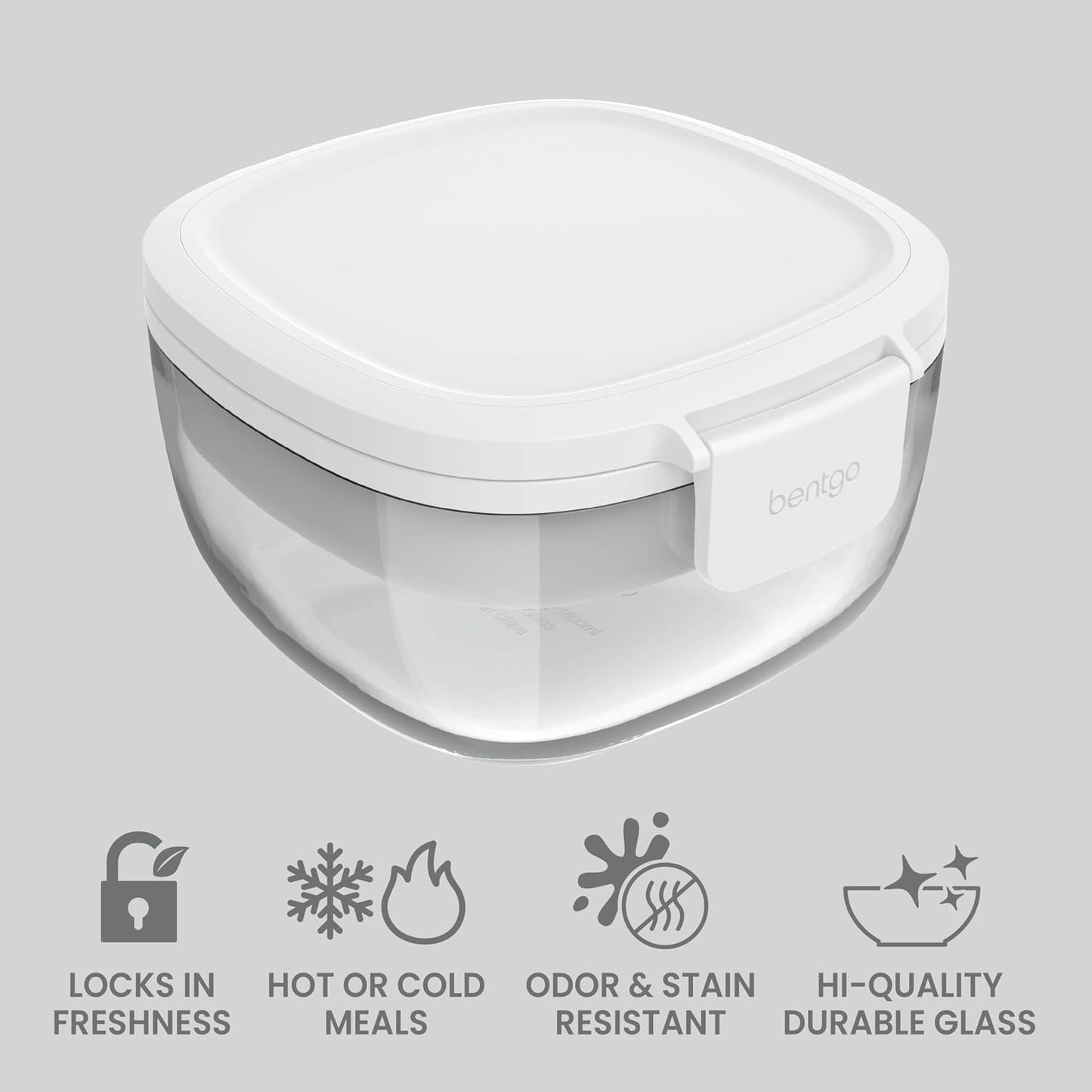 Bentgo Glass Salad Container - 7.6-Cup Salad Bowl with Airtight Lid, Leak-Proof Sauce Container, 4-Compartment Bento Tray & Reusable Fork - BPA-Free for Meal Prep, Office & More (Light Blue)
