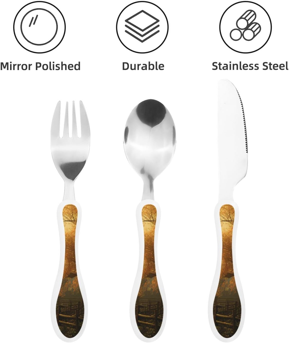 3-Piece Kids Silverware Set With Storage Case, Stainless Steel Reusable Children Safe Knife Spoon Fork Set Blue Lotus Floral Children Flatware Set For Kids Lunch Box