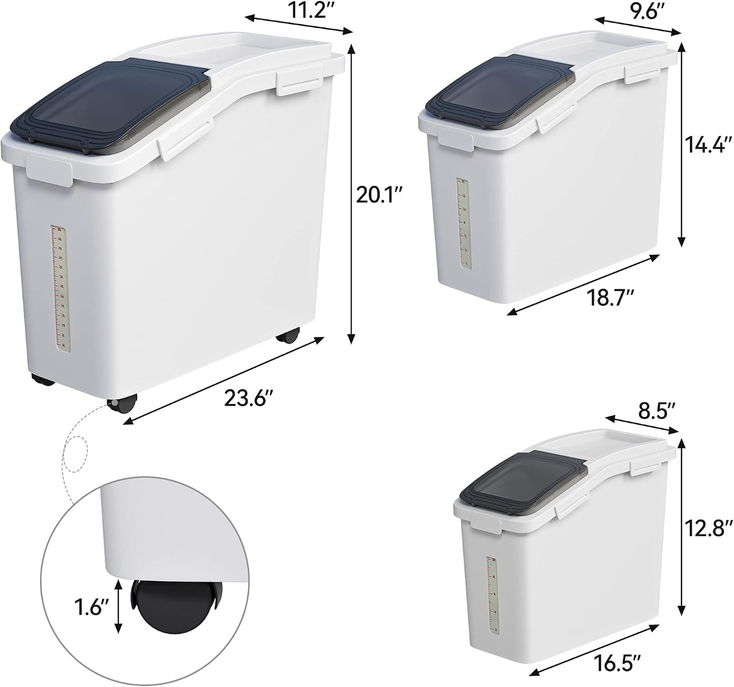 YITAHOME Large Flour Storage Container Ingredient Bins, 11.4-Gallon Rice Food storage Containers Bins with Wheels, Scoop and Airtight Lid for Bulk Rice, Cereal Grain, Sugar, White