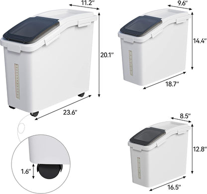 YITAHOME Large Flour Storage Container Ingredient Bins, 11.4-Gallon Rice Food storage Containers Bins with Wheels, Scoop and Airtight Lid for Bulk Rice, Cereal Grain, Sugar, White
