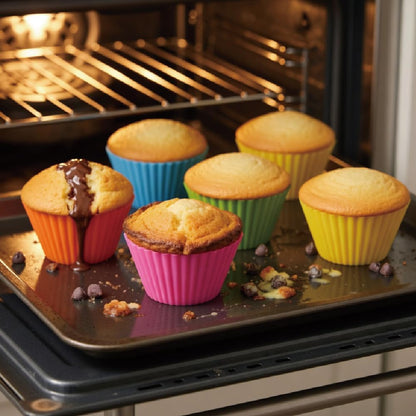 Premium Reusable 30 Pcs Silicone Baking Muffin Cups - 6 Bright Rainbow Colors, Food Grade Non-Stick Liners, Cupcake Molds