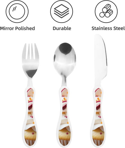 3-Piece Kids Silverware Set With Storage Case, Stainless Steel Reusable Children Safe Knife Spoon Fork Set Blue Active Girl Running Sunset Children Flatware Set For Kids Lunch Box - Colors B