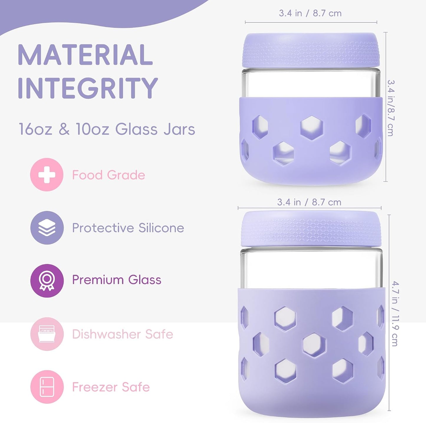 Gemice 6-Pack 10oz Glass Mason Jars with Silicone Sleeves, Airtight BPA-Free Overnight Oats Containers with Lids, Dishwasher Safe Leak-Proof Meal Prep Jars for Chia Pudding, Yogurt, Snacks