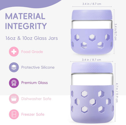 Gemice 6-Pack 10oz Glass Mason Jars with Silicone Sleeves, Airtight BPA-Free Overnight Oats Containers with Lids, Dishwasher Safe Leak-Proof Meal Prep Jars for Chia Pudding, Yogurt, Snacks
