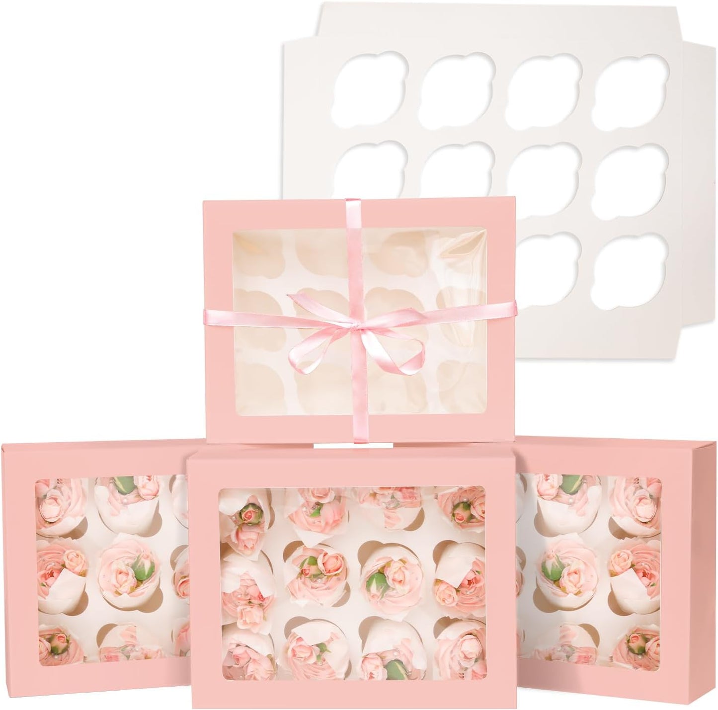 Bakepacker Auto-pop up 12 Cupcake Containers 6-Packs Brown Cupcakes Carrier, 12 Cupcake Boxes with Window 13"x10"x3.5"
