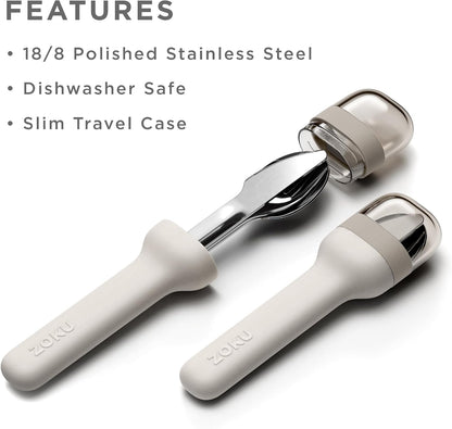 ZOKU Pocket Utensil Set, Blue - Stainless Steel Fork, Knife, and Spoon Nest in Case - Portable Design for Travel, School, Work, Picnics, Camping and Outdoor Home Use