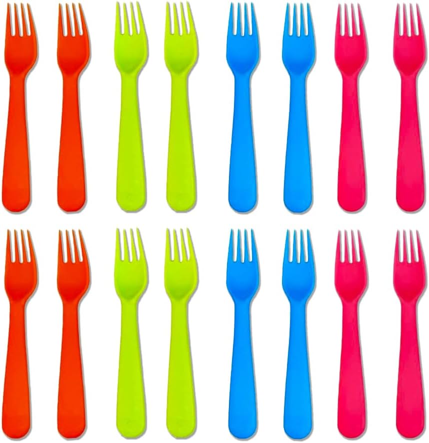 Jawbush 16 Pcs Kids Utensils, Plastic Kids Forks and Spoons, Reusable Toddler Utensils, Durable Flatware Set for Lunch Box, Easy to Use, BPA Free