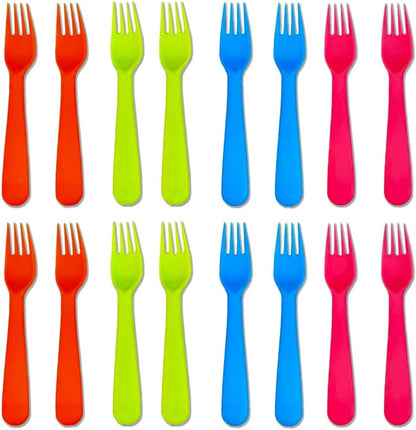 Jawbush 16 Pcs Kids Utensils, Plastic Kids Forks and Spoons, Reusable Toddler Utensils, Durable Flatware Set for Lunch Box, Easy to Use, BPA Free