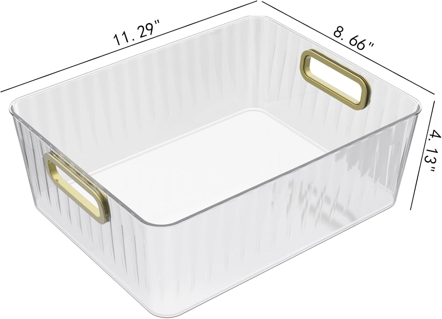 4 Packs Clear Plastic Storage Bins, Pantry, Home, Kitchen, Office, Cabinet, Shelf and Fridge Organizer Basket Bin with Handle