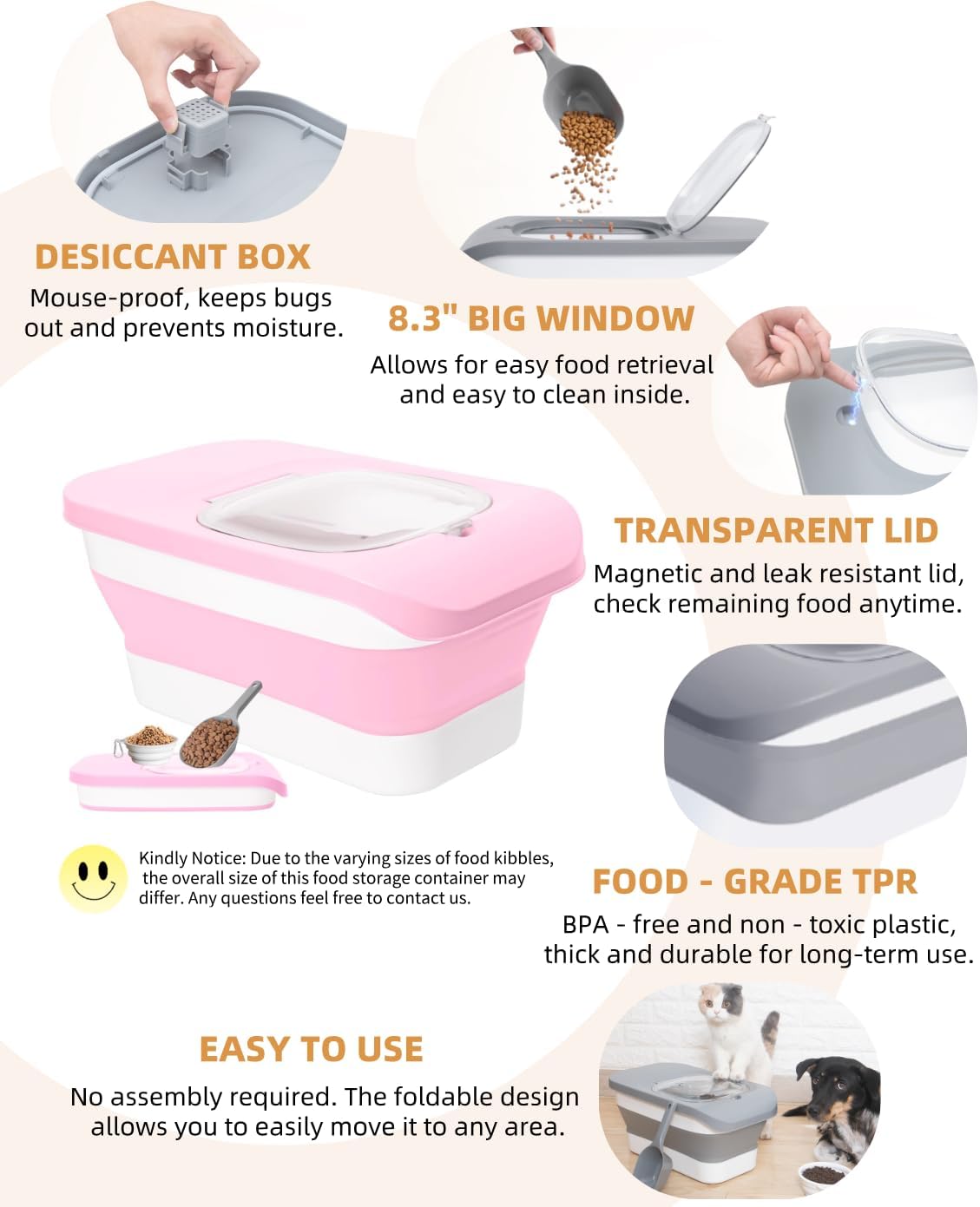 25-28Lbs Dog Food Storage Container Airtight,Collapsible Pet Food Storage | Dog Food Container with Handle,Wheels,Double Airtight Seal Fresh,Save Space,Pest/Mouse-proof,Small Cat Food Container,Scoop