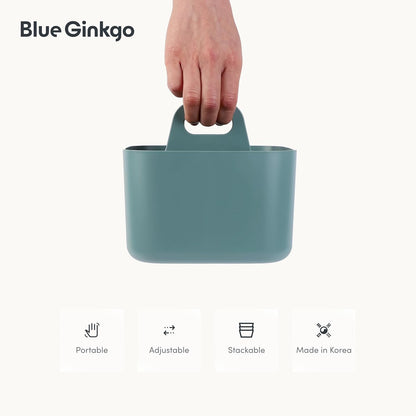 BLUE GINKGO Stackable Organizer Caddy – Korean-Made Portable Tote for Bathroom, Office, Crafts, or School Supplies (Rectangle, White)