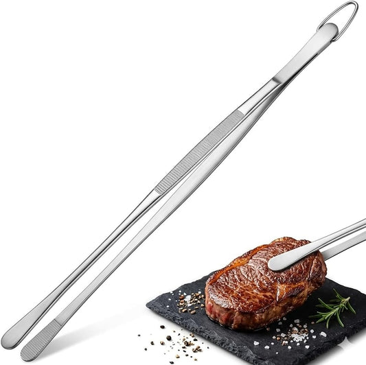 12 Inch Kitchen Tweezers, Stainless Steel Cooking Tweezer Tongs with Hook