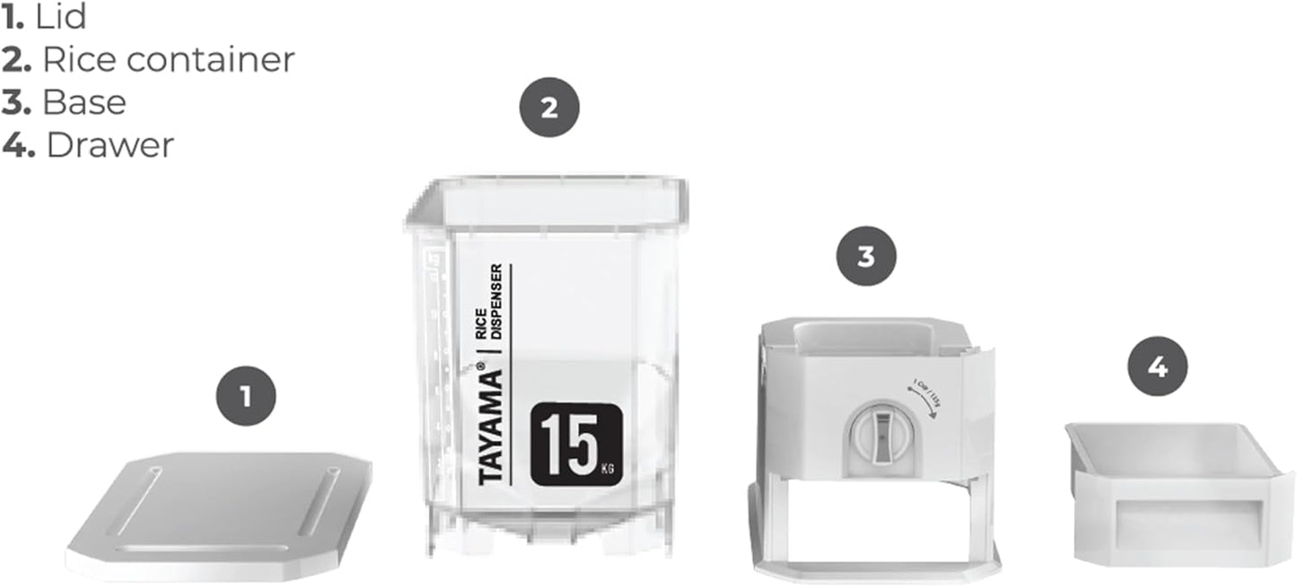 TAYAMA 55 lbs. Capacity Rice Dispenser Grain Storage Container,White
