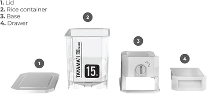 TAYAMA 55 lbs. Capacity Rice Dispenser Grain Storage Container,White