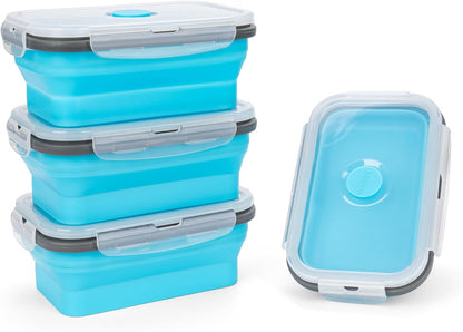 Collapsible Silicone Food Storage Containers Set with Lid & Air Vent,Foldable Lunch Containers(4PCS,Blue,27oz)