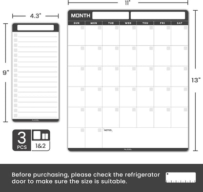 ALEZEL Dry Erase Calendar for Refrigerator, Greenery Magnetic Fridge Calendar Whiteboard - Set of Vertical Monthly Dry Erase Calendar for Fridge & 2 List Board, 4 Markers + Eraser