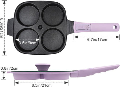 RANX INGST 4-Cup Egg Pan with Lid, Nonstick Omelette Skillet - Red