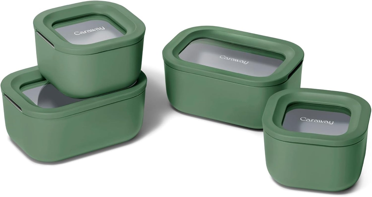Caraway 13pc Glass Food Storage Container Set - Easy to Store, Non Toxic Lunch Box - with Glass Lids - Includes Storage Organizer - Mist