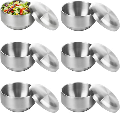 6 Pack 12 oz Stainless Steel Bowl with Lid Korean Soup Rice Bowl for Cereal Kitchen Restaurant Double-walled Anti Scalding Metal Bowls for Soup Salad Noodles Insulated