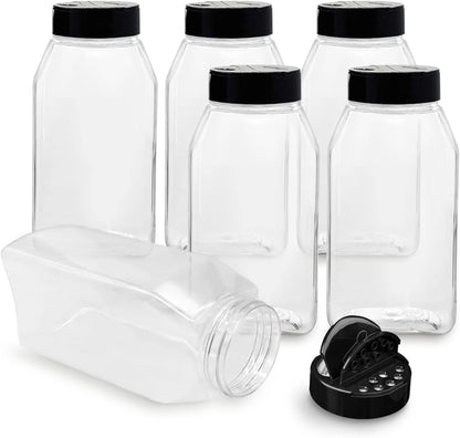 Plastic Spice Jars Bottle Containers with Black Cap, 32 Oz, 6 PACK