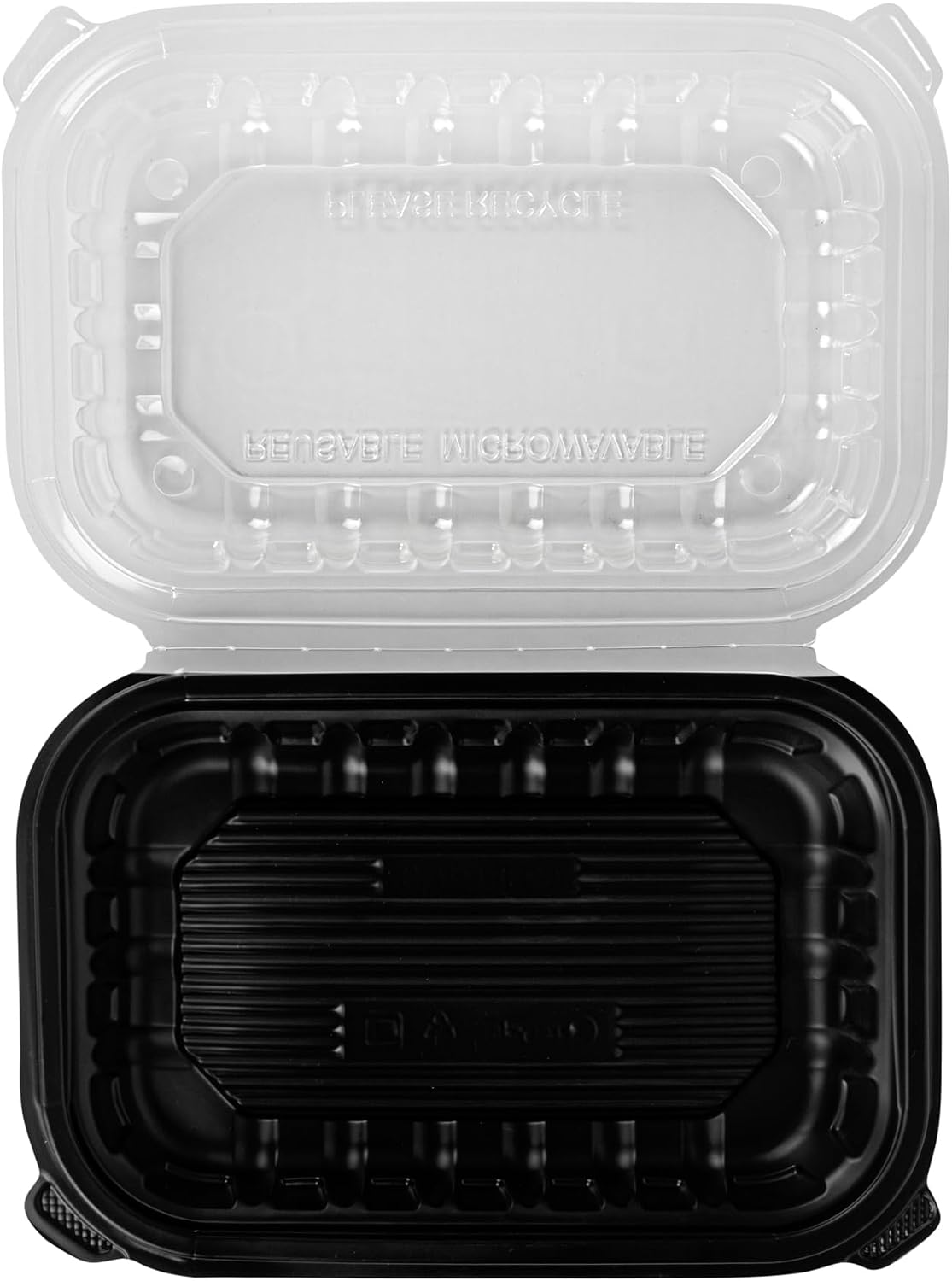 Thermo Tek 40 Ounce Clamshell Containers, 50 Disposable Take Out Boxes - 3 Compartments, Ventilated Lids, Black Plastic Meal Prep Containers, Microwavable, For Pasta Or Salads - Restaurantware