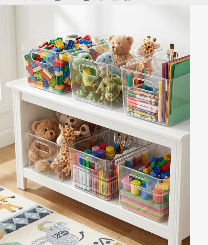 Clear Plastic Storage Bins – Pantry Organizers & Storage Containers for Kitchen, Fridge, Freezer, Cabinets, Bathroom, Laundry Room, Closet, Office, Garage & Home Organization（2 Pack
