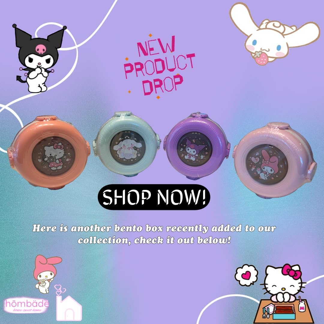 Bento Lunch Box Container Set with 3 Compartments Portable Personal Sealed Plastic Utensils Food Container Cute Kawaii Anime Kitty Bunny Dog (Pink Kitty)