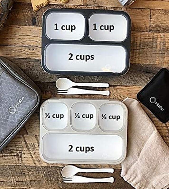 Bento Lunch Box for Kids or Adults, Snack Containers for Boys, Girls, School Daycare Work, 3 Divided Compartments Meal Planning Portion Control, BPA-Free Boxes, Utensils | Blue Purple 2 pack