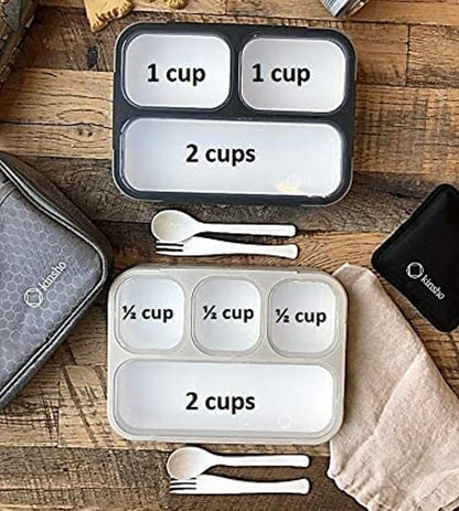 Bento Lunch Box for Kids or Adults, Snack Containers for Boys, Girls, School Daycare Work, 3 Divided Compartments Meal Planning Portion Control, BPA-Free Boxes, Utensils | Blue Purple 2 pack