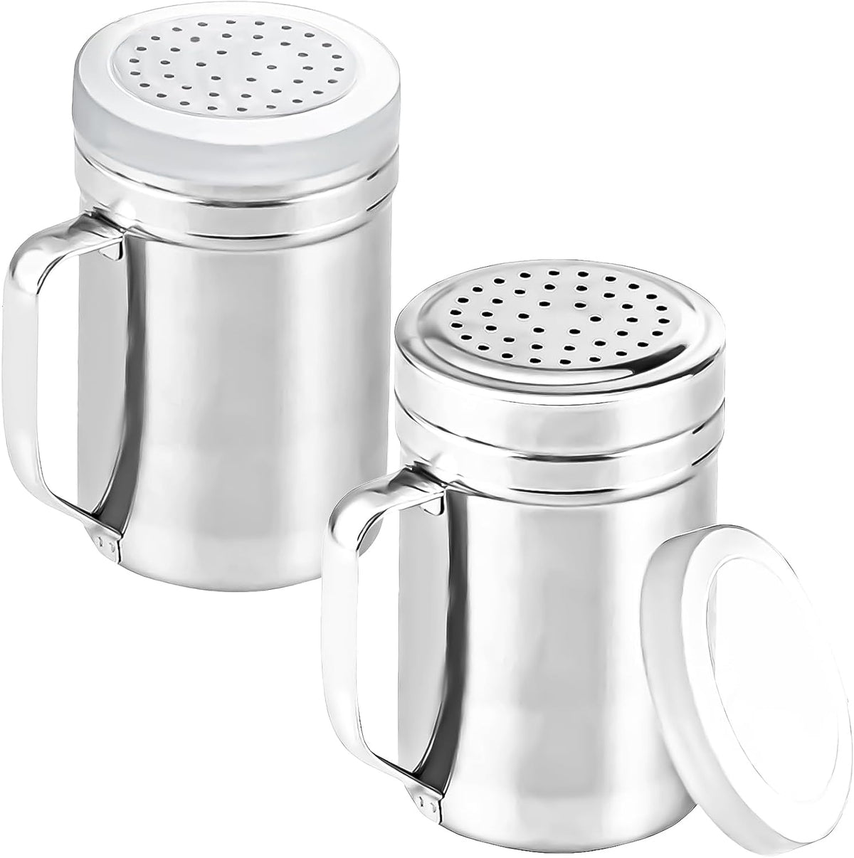 2Pcs Metal Salt Pepper Dredge Shakers, Stainless Steel Pepper Shaker Seasoning Jar With Handle, With Hole And Cover, Suitable For Pepper, Cinnamon And Coffee Spice Jars (Small-6OZ)