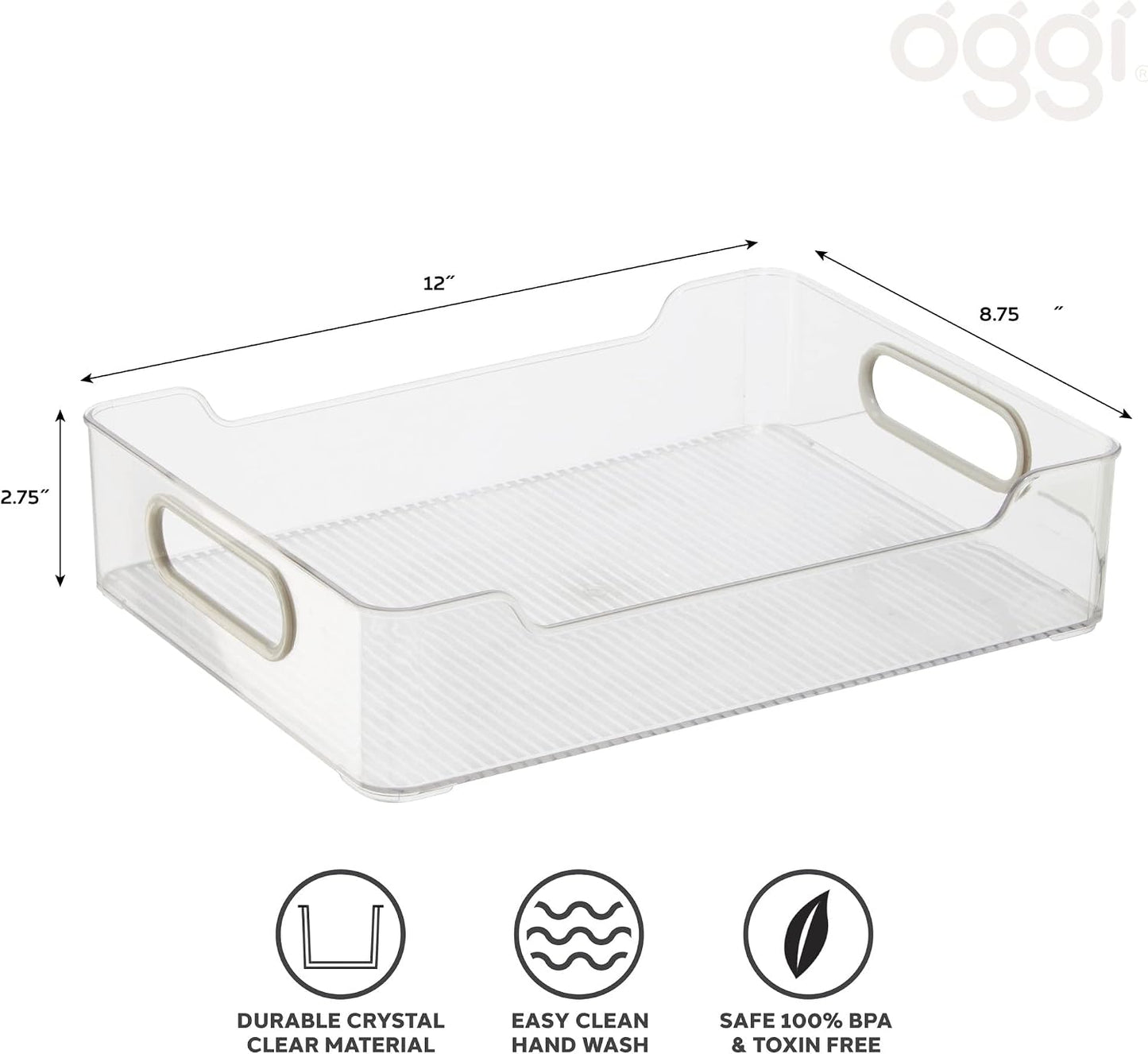 Oggi Cabinet/Drawer Storage Bin - 14" x 5" (Set of 6), Clear/Gray, Ideal for Kitchen Organization, Pantry Storage, Fridge Organizing