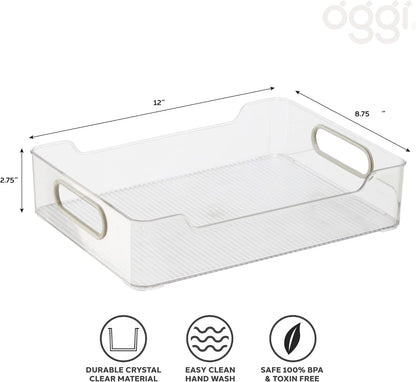 Oggi Cabinet/Drawer Storage Bin - 14" x 5" (Set of 6), Clear/Gray, Ideal for Kitchen Organization, Pantry Storage, Fridge Organizing