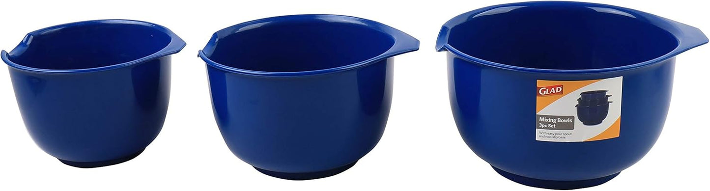 Glad Mixing Bowls with Pour Spout, Set of 4 - Nesting Plastic Bowls (1.2qt, 1.9qt, 2.8qt, and 3qt with Handle) - Non Slip Base, Dishwasher Safe Kitchen Cooking and Baking Supplies, Green