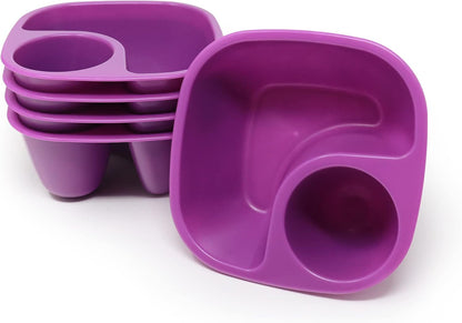 Rolling Sands Reusable Snack and Dip Bowls, 5 Pack, USA Made, Dishwasher and Microwave Safe Personal Size Plastic Divider Bowls, BPA-Free, Two Compartments to Hold Dips, Snacks and Treats