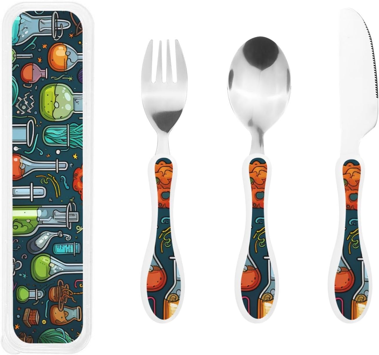 3-Piece Kids Silverware Set With Storage Case, Stainless Steel Reusable Children Safe Knife Spoon Fork Set Blue Active Girl Running Sunset Children Flatware Set For Kids Lunch Box - Colors B