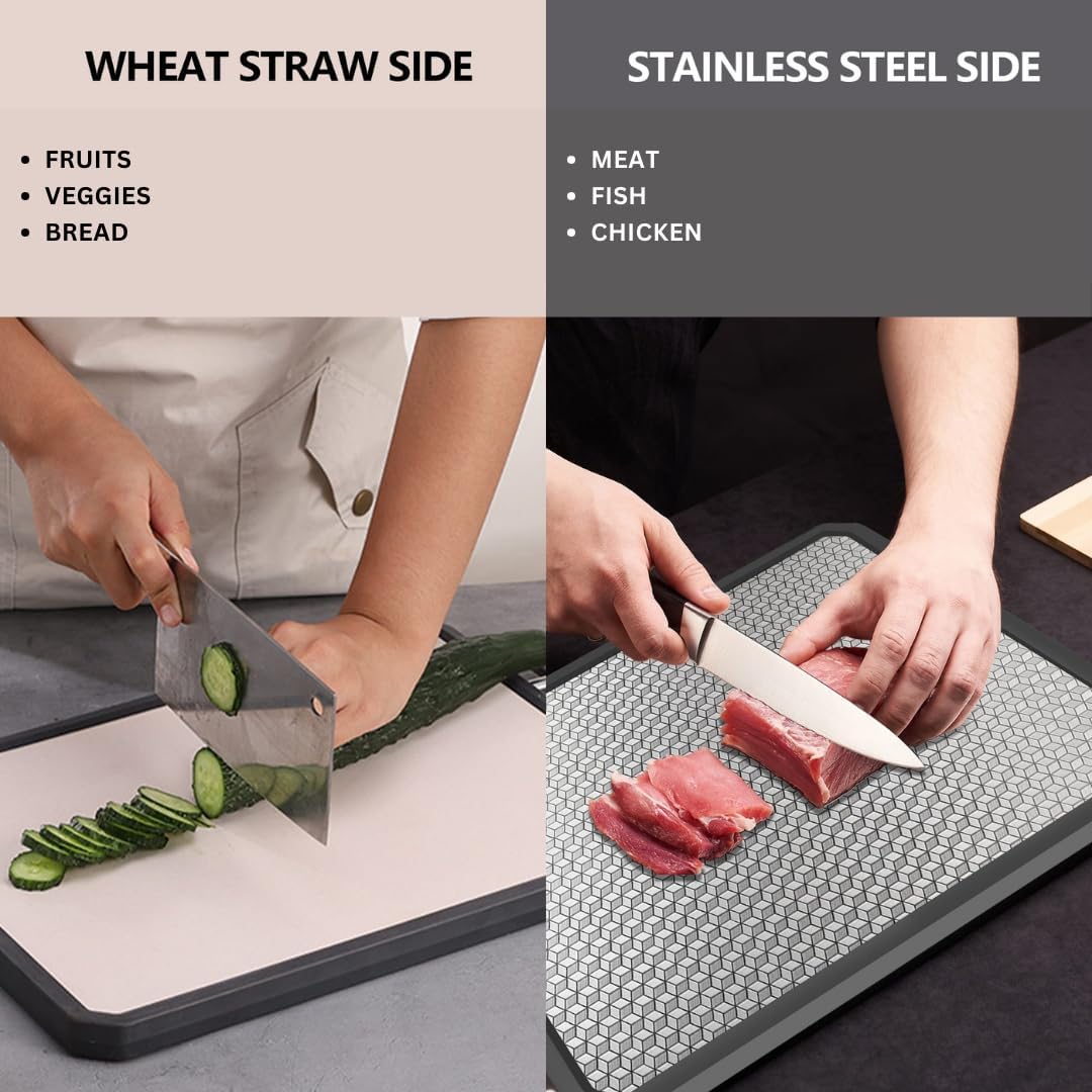 Titanium Cutting Boards for Kitchen, Scratch-Resistant Large Chopping Board with Juice Groove, Titanium and Wheat Straw PP, Includes Onion Holder & Crinkle Cutter