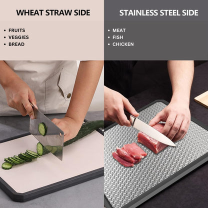 Titanium Cutting Boards for Kitchen, Scratch-Resistant Large Chopping Board with Juice Groove, Titanium and Wheat Straw PP, Includes Onion Holder & Crinkle Cutter