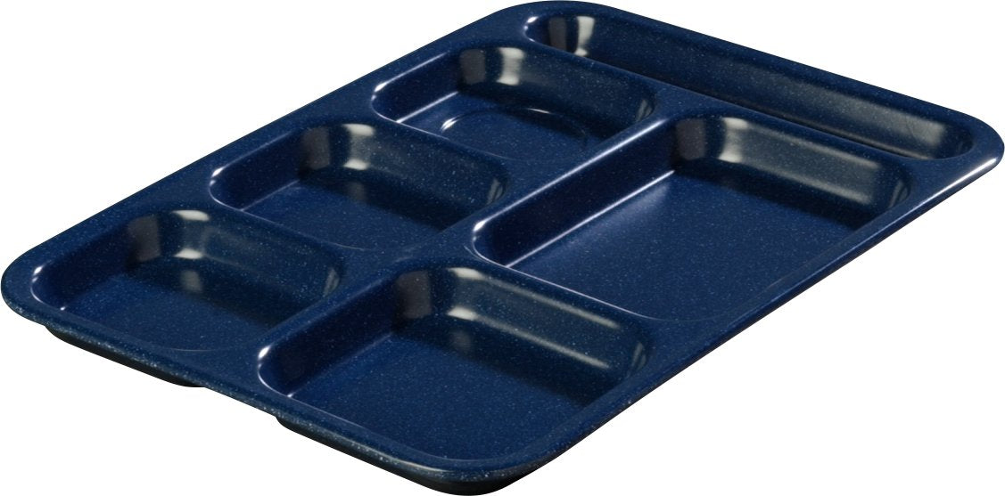 Carlisle FoodService Products Melamine Lunch Tray with 4 Compartments, Right Handed Cafeteria Tray with Divided Compartments for Food, 10" x 9.75", Dark Blue