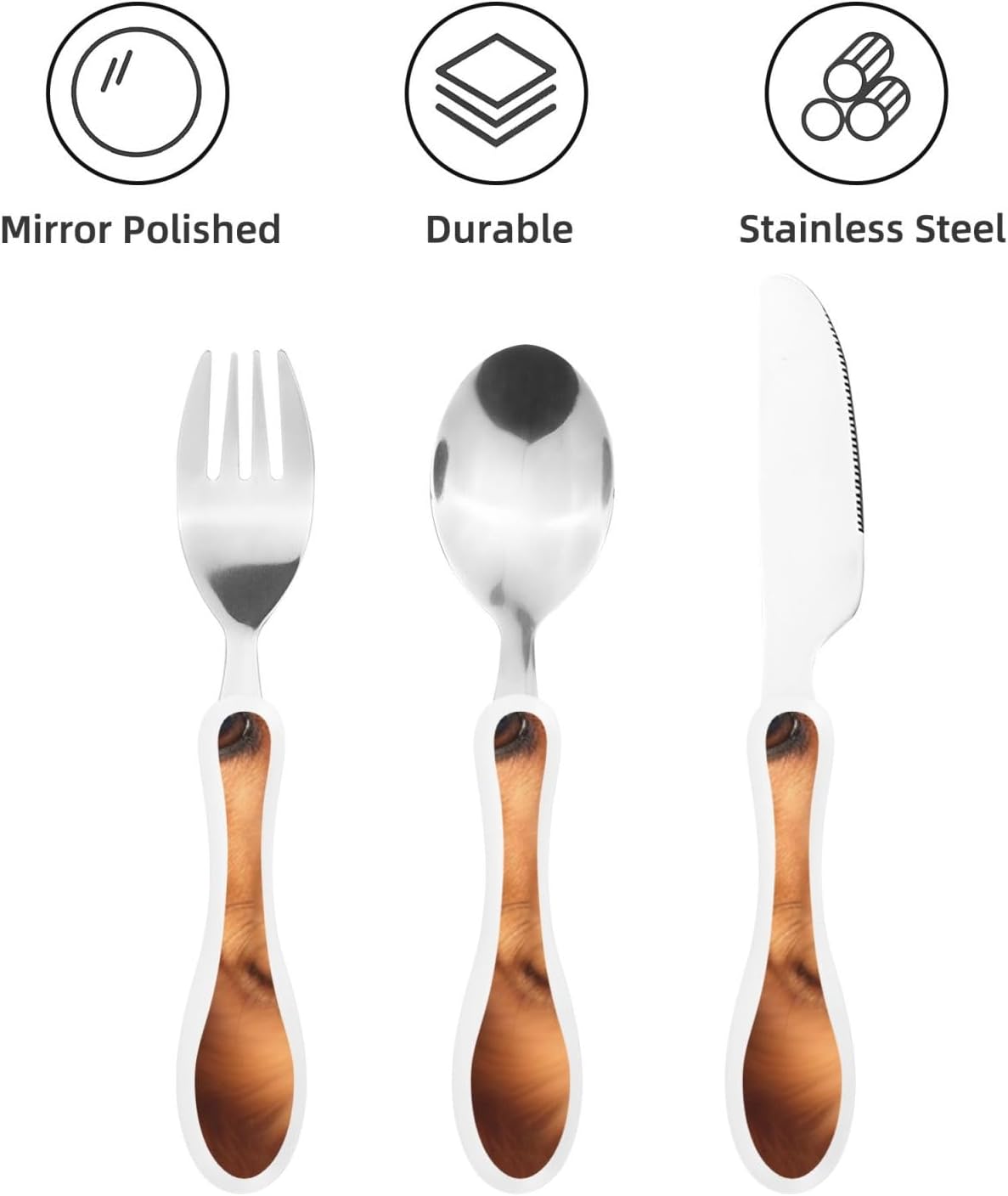 3-Piece Kids Silverware Set With Storage Case, Stainless Steel Reusable Children Safe Knife Spoon Fork Set Long Haired Dachshund Children Flatware Set For Kids Lunch Box